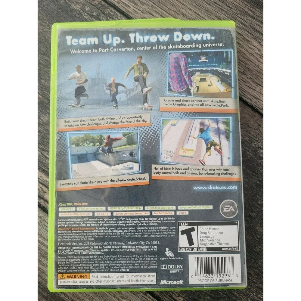 Skate 3 Microsoft Xbox 360 EA Electronic Arts Dolby Digital Teen Skateboarding